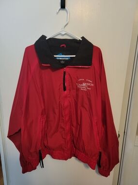 Tri-Mountain Red Windbreaker Jacket with Black Collar